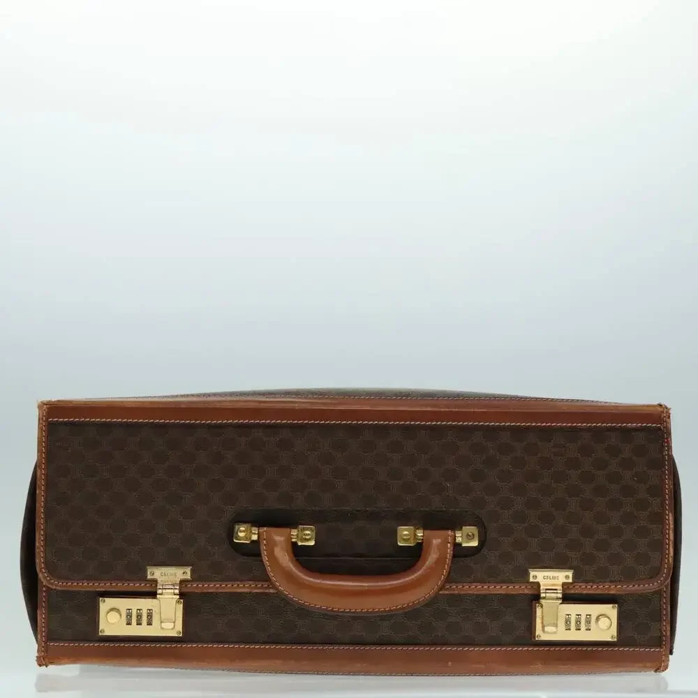 CELINE Macadam Canvas Trunk Pvc Leather Gold Brown